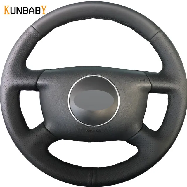 KUNBABY черный красный чехол рулевого колеса автомобиля из натуральной кожи для Audi A6