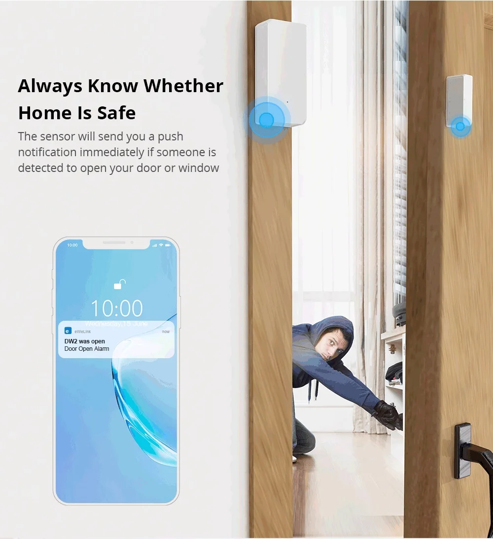 Беспроводной датчик окон и дверей Sonoff DW2 с Wi-Fi дистанционное управление умным