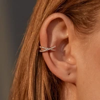 vsnow korean style cubic zircon x cross clip earrings for women high street geometrical earrings everyday jewelry accessories