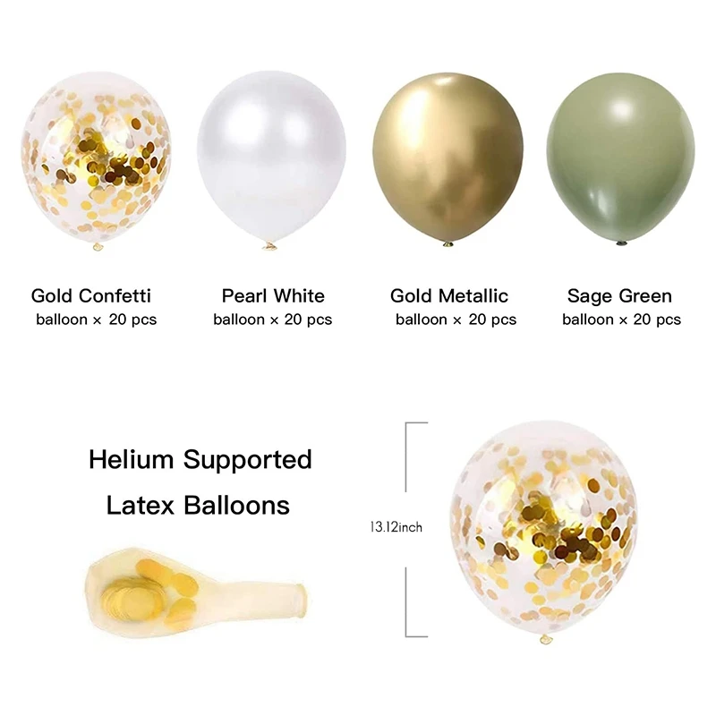 1Set Balloons Eucalyptus Pearl White Gold Confetti Balloon Wedding Baby Shower Olive Green Birthday Party Decorations | Дом и сад