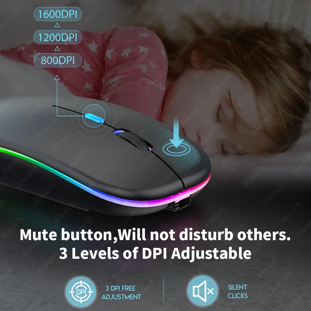 Фото Беспроводная usb-мышь с подсветкой bluetooth-совместимая мышь для ПК компьютера Беспроводная usb-мышь с подсветкой bluetooth-совместимая мышь для ПК компьютера