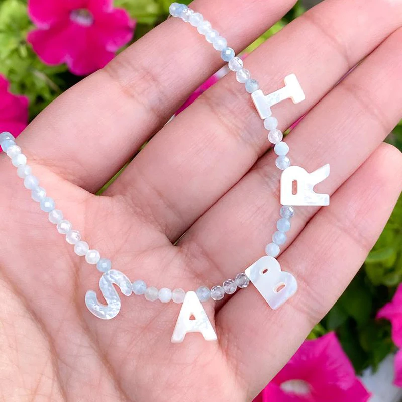 

2021 Fashion Natural Stone Beaded Necklace Shell Letter Pendant Personalized Customized Name Jewelry For Women Handmade Choker