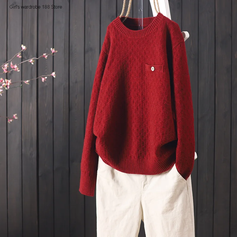 

autumn and winter new loose solid color versatile soft waxy soft knitwear women's casual Pullover long sleeve sweater
