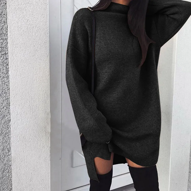 Женская водолазка теплое свободное тонкое мини-платье 2019 новое женское модное