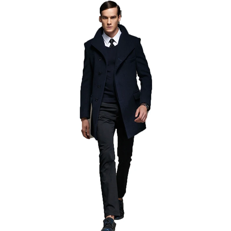 Мужской шерстяной Тренч зимнее пальто средней длины с воротником-стойкой WUJ1183 |