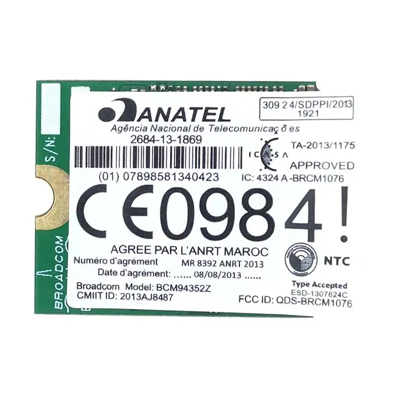 

Dual band Wireless Hackintosh BCM94352Z BCM94360NG 1200Mbps Bluetooth4.0 M.2 Adapter WIFI Card NGFF DW1560 802.11ac Wlan NG D4B6