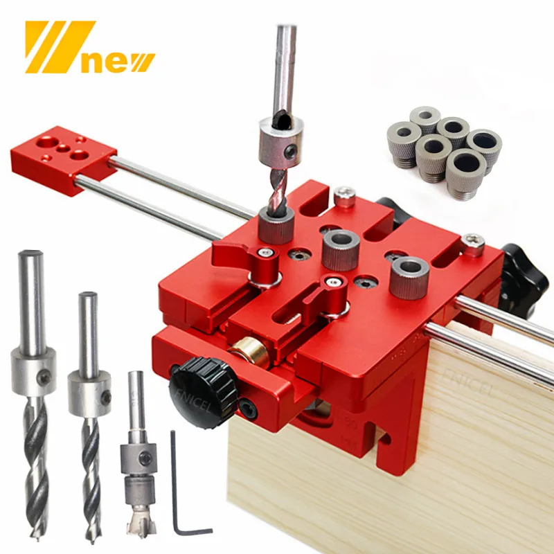

3 In 1 Dowel Jig Woodworking Hole Drill Punch Positioner Guide Locator Jig Joinery System Kit Furniture Fast Connecting