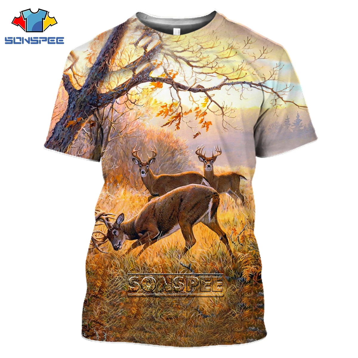 

SONSPEE Summer Elk Deer Head Animal Jungle Hunting Men Women 3D Print T-shirt Harajuku Oversize Casual Short Sleeve O-Neck Top