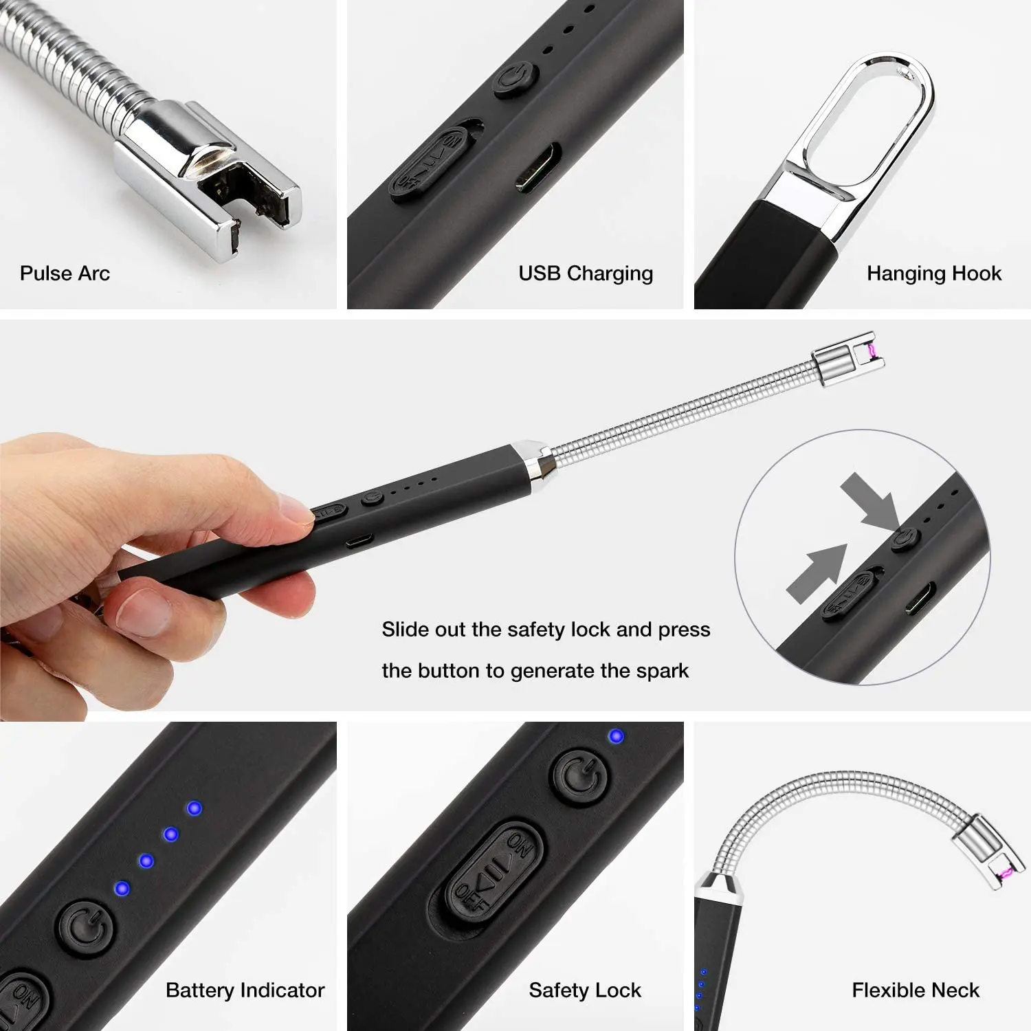 Электрическая зажигалка для барбекю USB перезаряжаемая с 360 ° гибкой плазменной