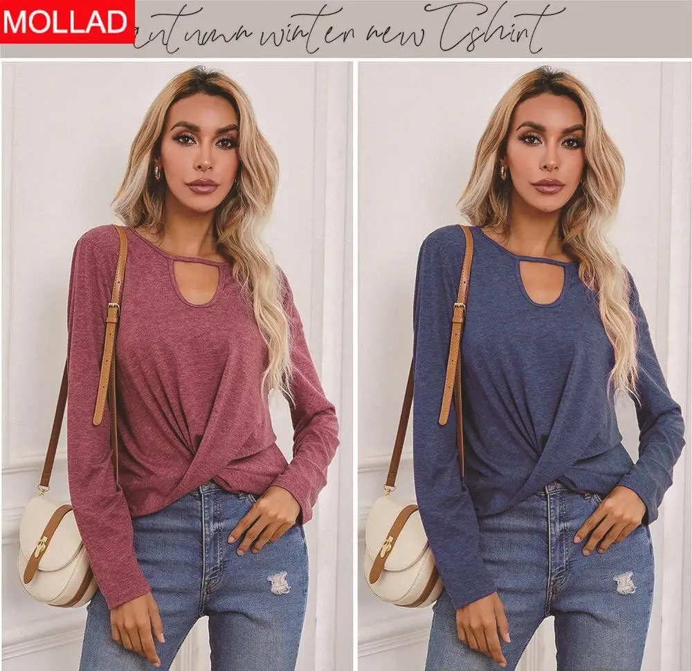 

Europe and America 2021 Autumn Crew Neck Pullover Long Sleeve Solid Color Loose Women's Commuting Wear T-shirt