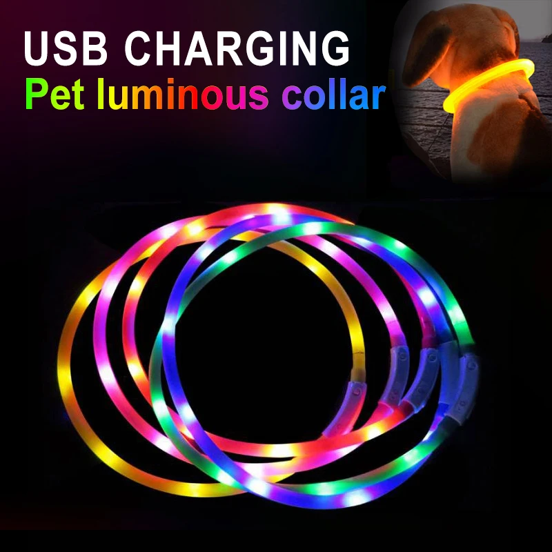 

USB Led Luminous Dog Collar Glowing Rechargeable Safety Night Light Cat Necklace Puppy Dog Collars Waterproof Flash Pets Collars