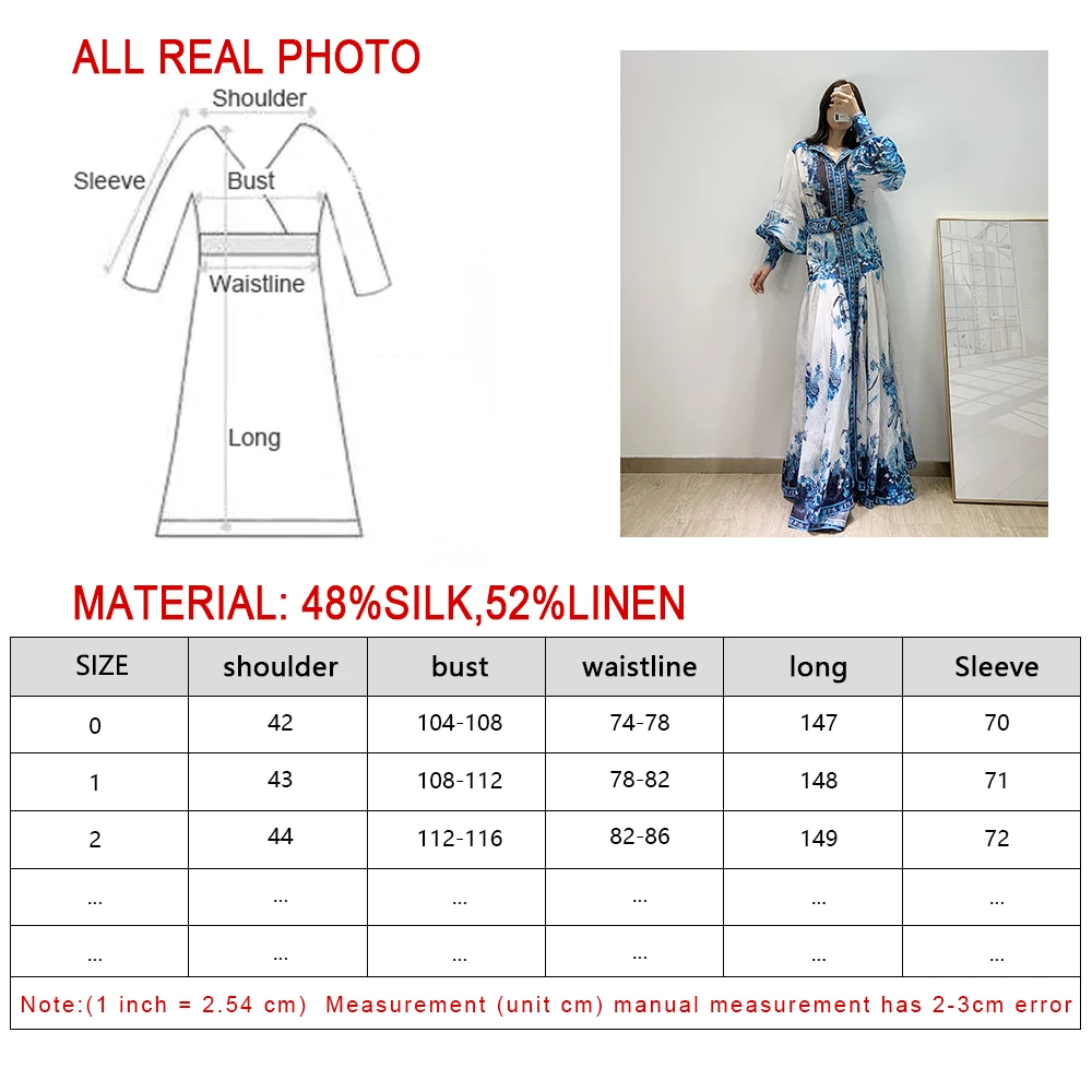 ZM high-quality retro ethnic wind Linen silk blue phoenix print stand collar lantern sleeve dress | Женская одежда