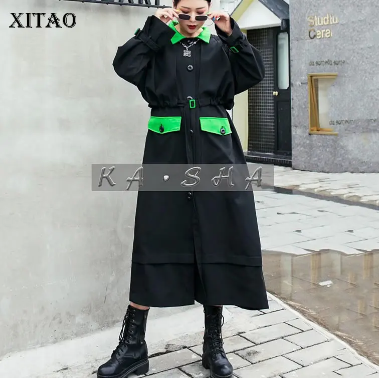 XITAO черный длинный Тренч Женская корейская мода новинка 2019 осень однобортный