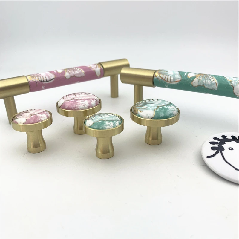 LCH в скандинавском стиле твердая латунная розовая Зеленая бабочка ручка для