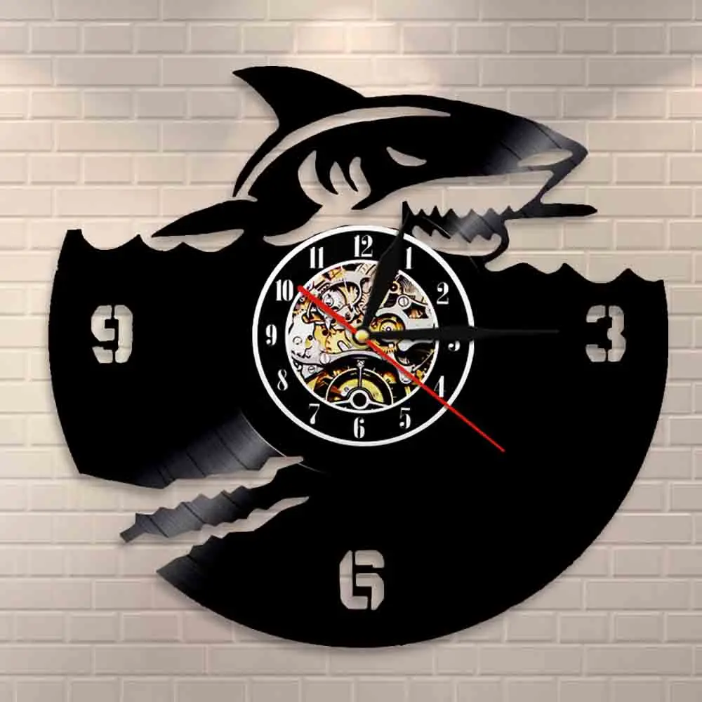 Настенные часы с виниловой записью акулы великолепный белый дизайн настенные
