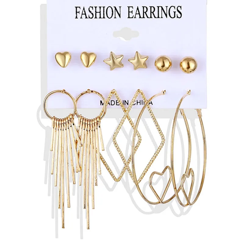 Модные золотые блестящие металлические геометрические серьги-подвески FAMSHIN