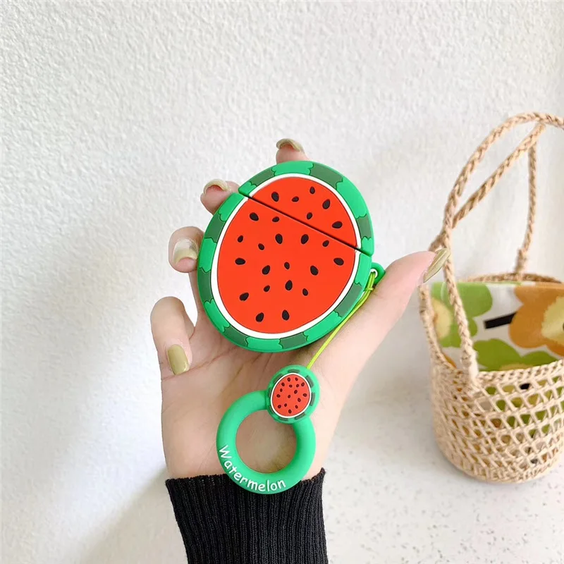 

Cute Case For AirPods Accessories Cartoon Earphone Case For Apple Airpods 2 Protect Cover With Finger Ring Strap unique Fruit 3D