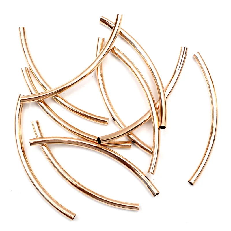 

50pcs 3X50mm Rose Gold Curved Tube Spacer Beads Connector Jewelry Findings For Bracelets Necklace Diy Jewelry Making Accessories