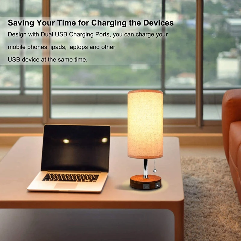 

USB Bedside Table Lamp,with Dual USB Quick Charging Port,Round,for Bedrooms,Living Room,Dinning ,Office,2 Pack,UK Plug