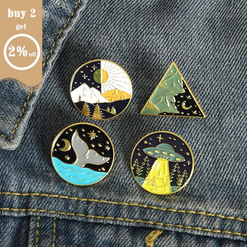 Женская эмалированная брошь в форме солнца НЛО с мультяшной круглой геометрией