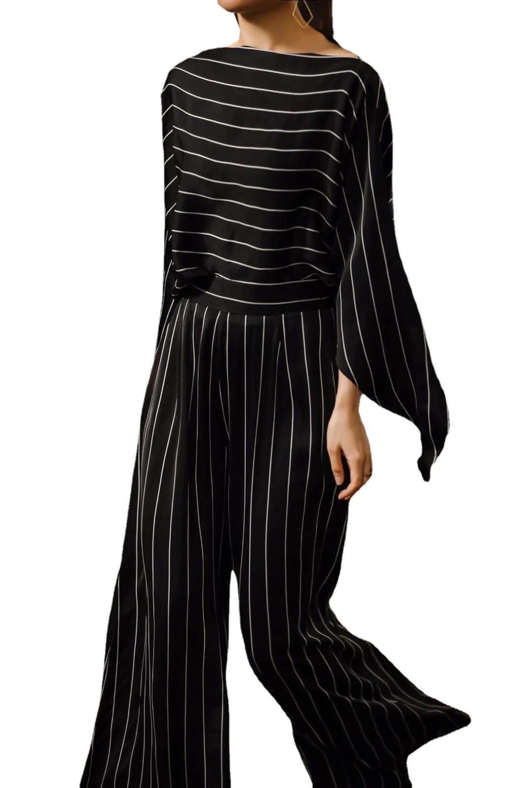 

SuperAen 2021 весна лето Модные темпераментные женские полосатые рубашки с высокой талией широкие брюки повседневные брюки