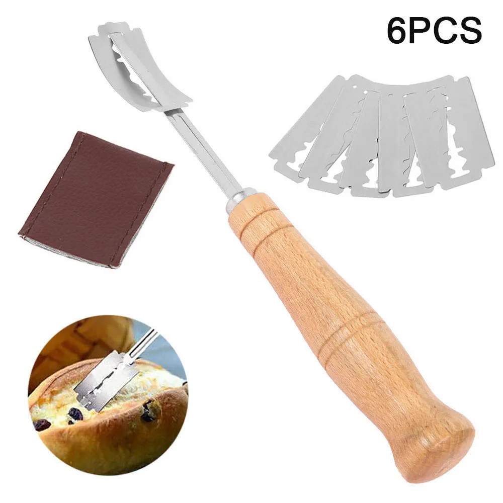

6pcs Bread Bakers Cutter Slashing Tool Bread Dough Scoring Blade Tools Making Razor Cutter Curved Knife With Protective