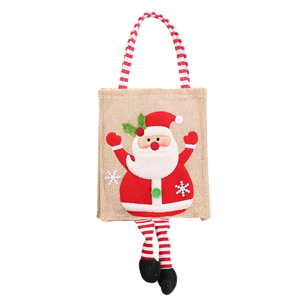 

Christmas Cute Linen Embroidered Tote Bag Decoration With Foot Gift Candy Bag
