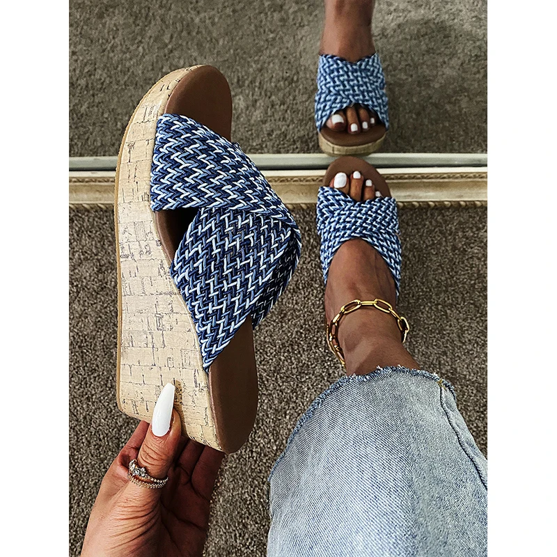 

Summer Women Wegdes Cross Webbing Open Toe Shoes Woman's slippers Fasion Casual Outdoor Beach Sandals Ladies Slipper