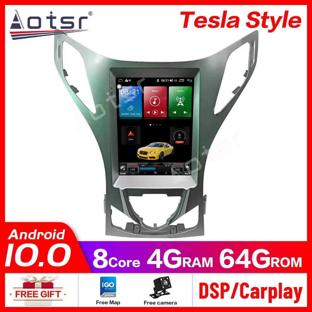 Вертикальный экран Tesla на Android 10 9 7 дюйма для Hyundai Azera 2011 2012 автомобильный