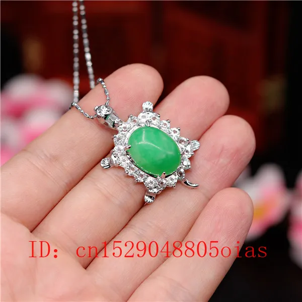 Кулон в виде черепахи из натурального зеленого нефрита ожерелье серебра 925 пробы