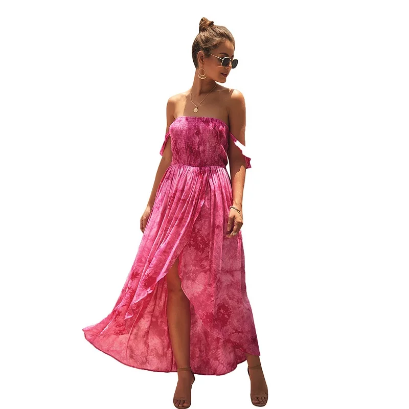 JESSIC платье с открытыми плечами и принтом высокой талией однотонное женское