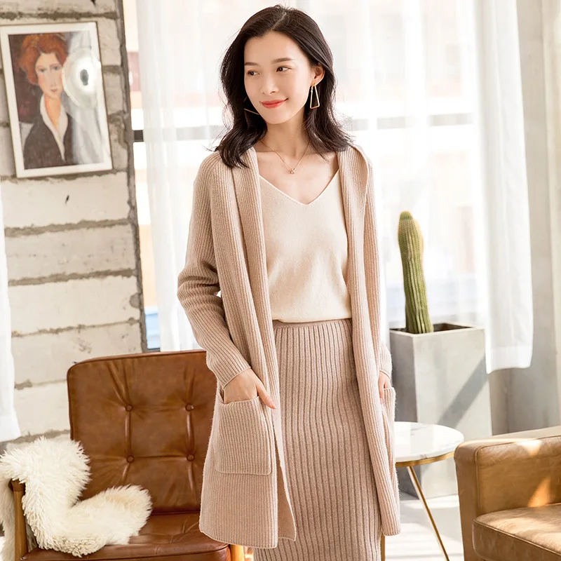 Зимние новые стили 100% кашемировые толстовки Верхняя одежда трикотажная крупный