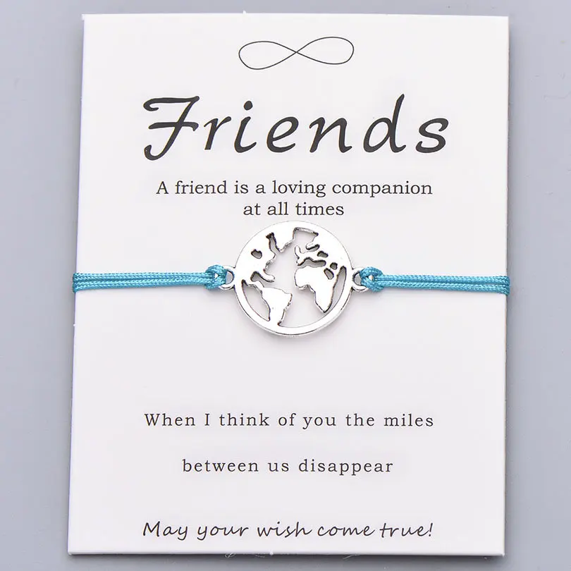 Turquoise with card Pipitree модный браслет дружбы, красная нить на удачу, Карта мира, браслеты для женщин, мужчин, друзей, ювелирный подарок, регулируемый - Окраска металла: Turquoise with card