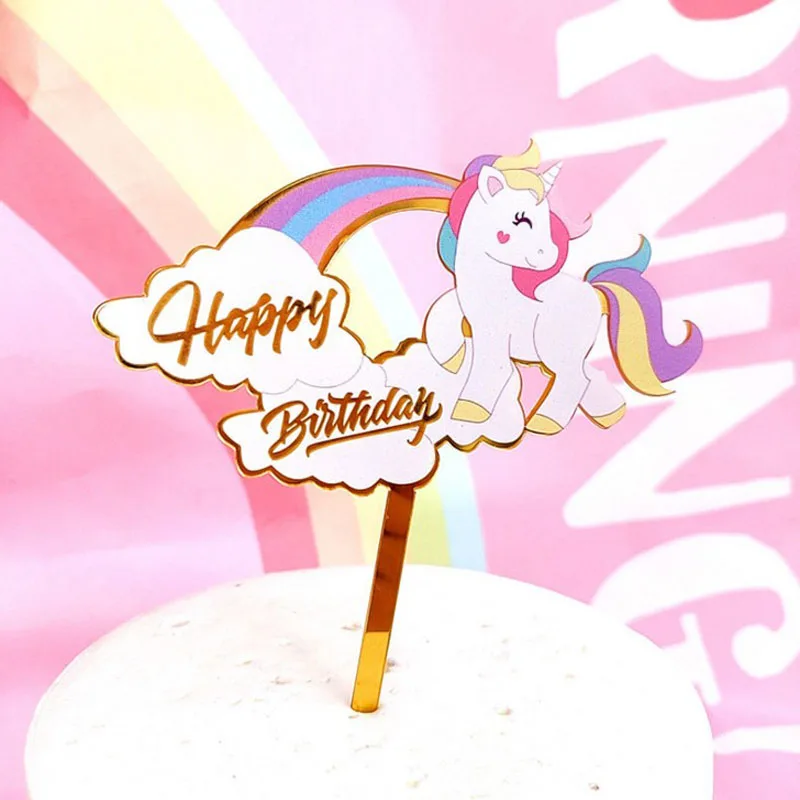 1 Pcs Hot Sale Happy Birthday Unicorn Rainbow Cake Toppers for Cupcake Toppers Wedding Cake Decoration Supply