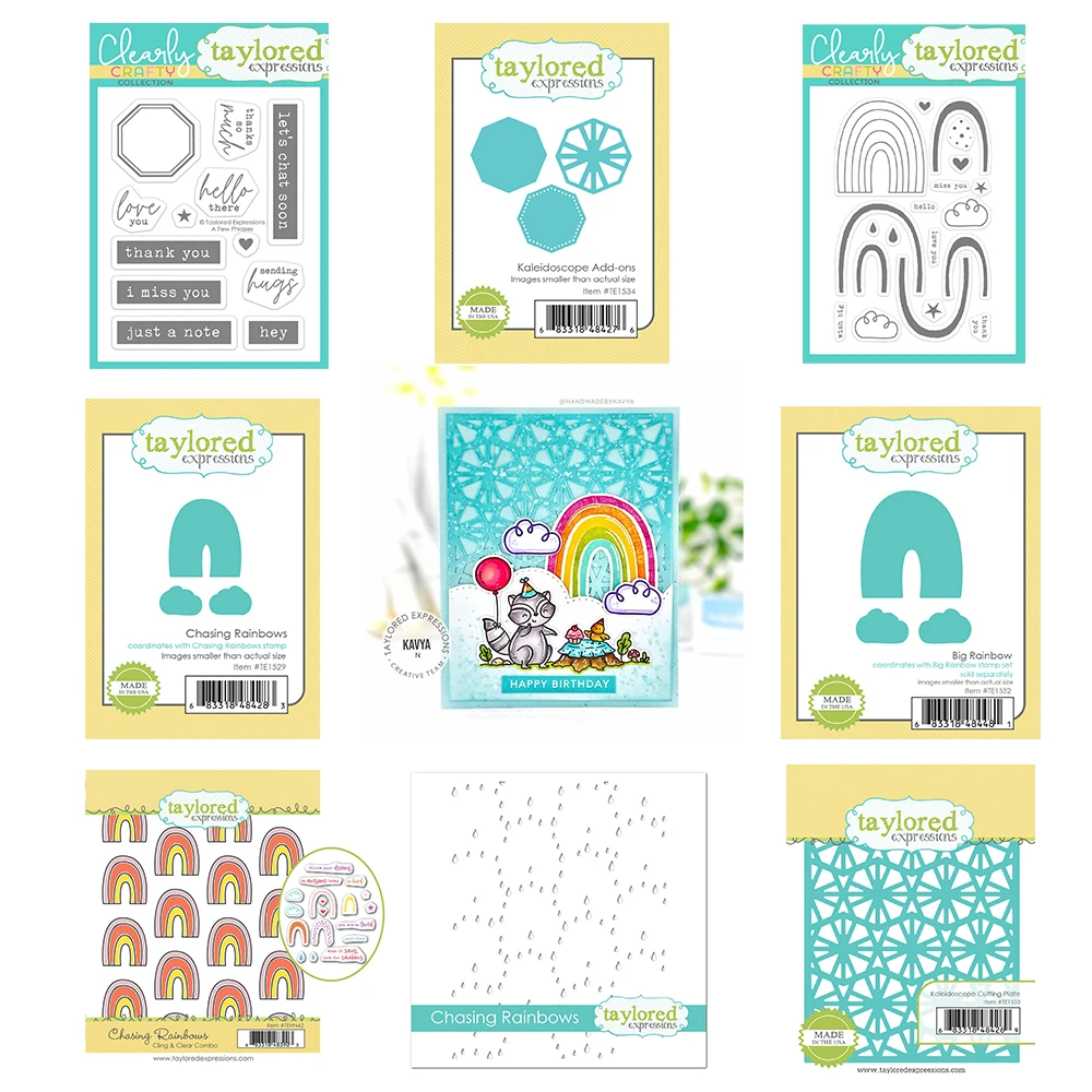

Kaleidoscope Cutting Dies and Stamps Sets Chasing Rainbows Stencil Scrapbook Diary Decoration Embossing Template Diy Card 2021