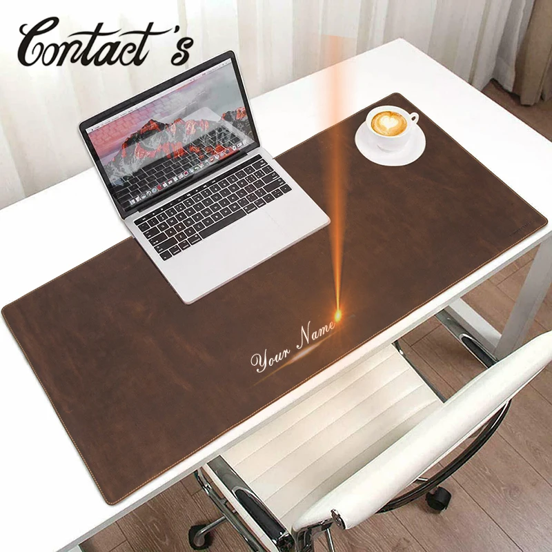 

Contact's Crazy Horse Leather Desk Mat Large MousePad Gamer Portable Computer Keyboard Table Pad Cover For PC Laptop Engraving