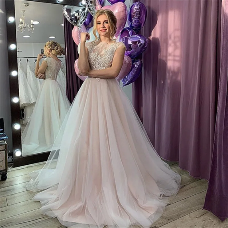 

NUOXIFANG 2021 элегантные кружевные свадебные платья с аппликацией трапециевидные Свадебные платья Vestido De Noiva robe de mariee