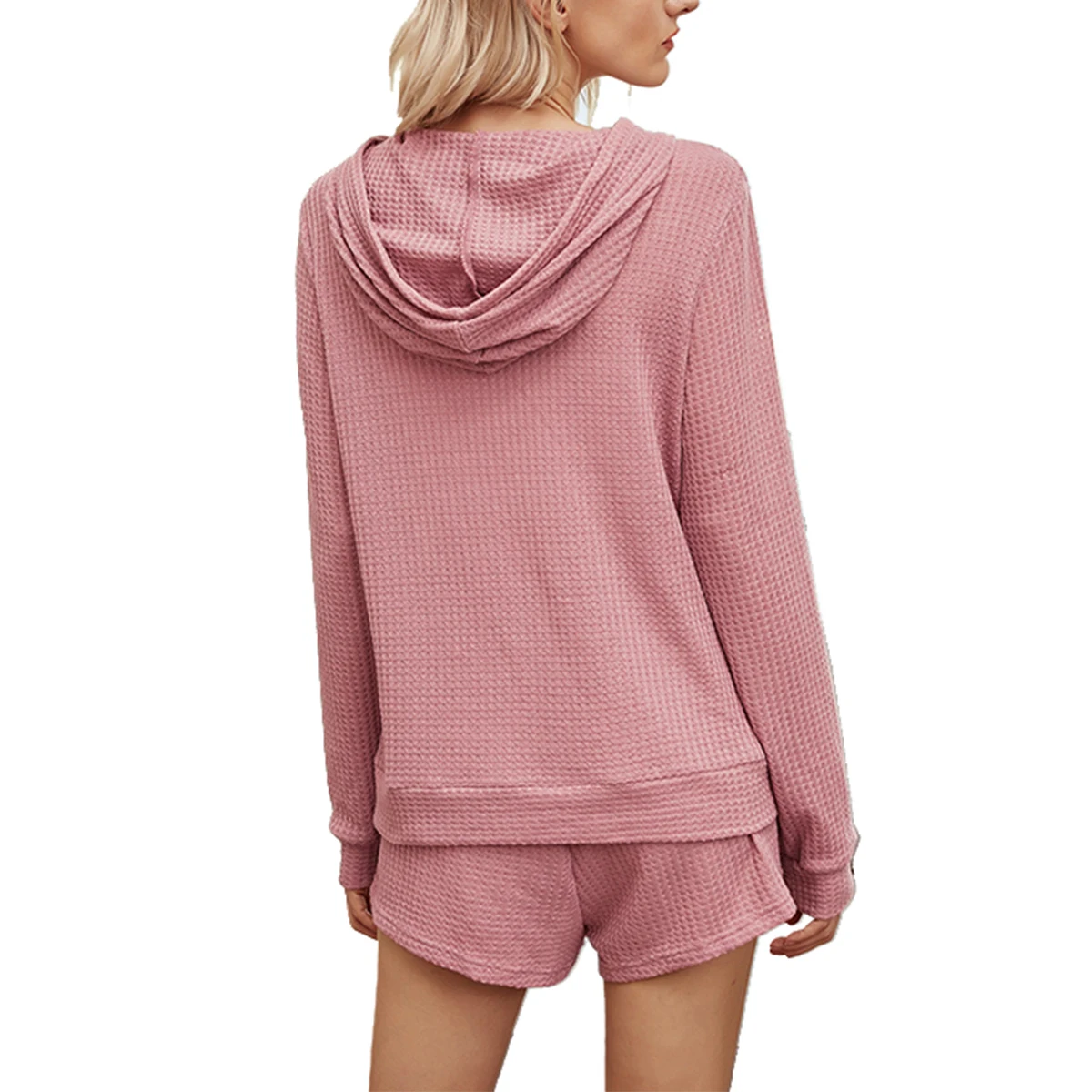 

Womens 2 Piece Outfits Long Sleeve Solid Color Hoodie + Elastic Waist Shorts Set Loungewear