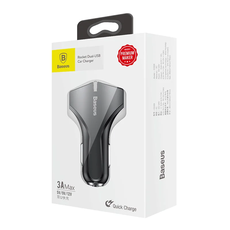 Baseus автомобильное зарядное устройство Quick Charge 3,0 Dual Usb для IPhone X XS Max Ipad Tablet мобильный телефон Быстрая зарядка мобильный телефон автомобильное зарядное устройство - Название цвета: Black