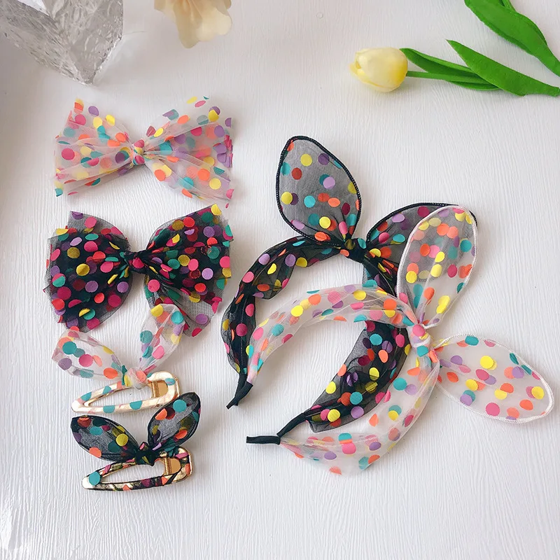 

Lovley Bow Hair Clips Headband Colorful Polka Dot Rabbit Ears Hairpins Children Hairclips Hairband Hairpin Baby Hair Accessories