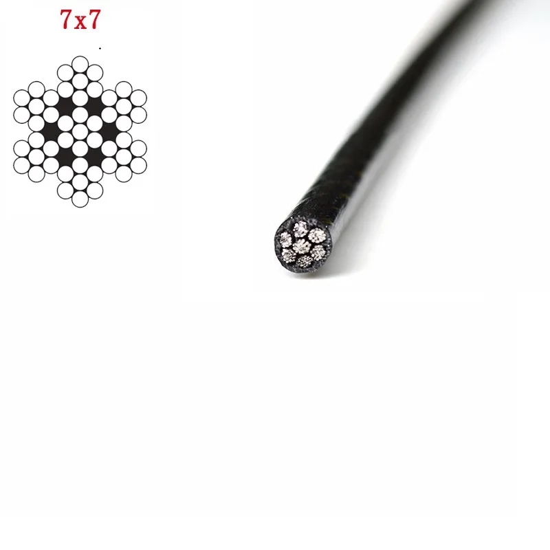 50 метров/рулон 304 из нержавеющей стали трос кабель общий диаметр 3 мм черный ПВХ