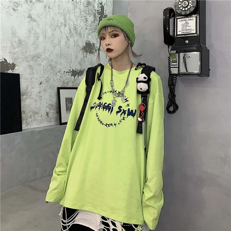 NiceMix Harajuku Однотонная одежда футболка с длинным рукавом женская пламени буквенным