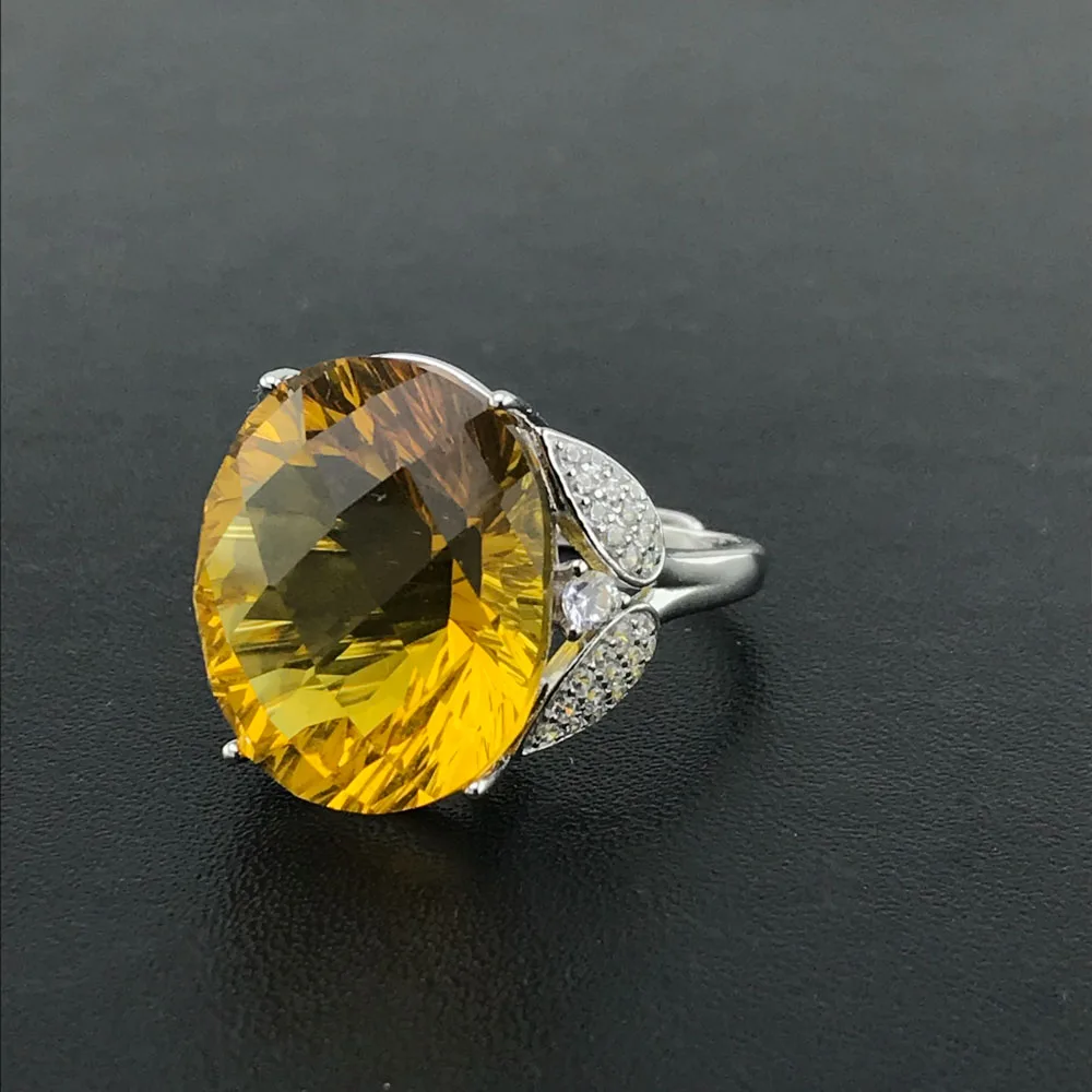 CSJ большой камень цитрин кольцо серебро 925 пробы вогнутая овальная огранка 15*20 мм