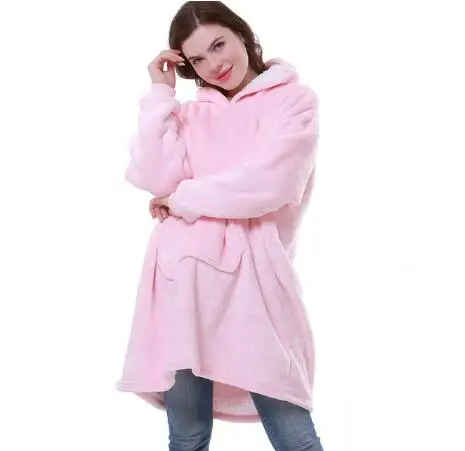 

Winter Warm TV Pocket Hooded Blankets Adults Kids Bathrobe Sofa Cozy Blanket Sweatshirt Plush Coral Fleece Blankets Outwears