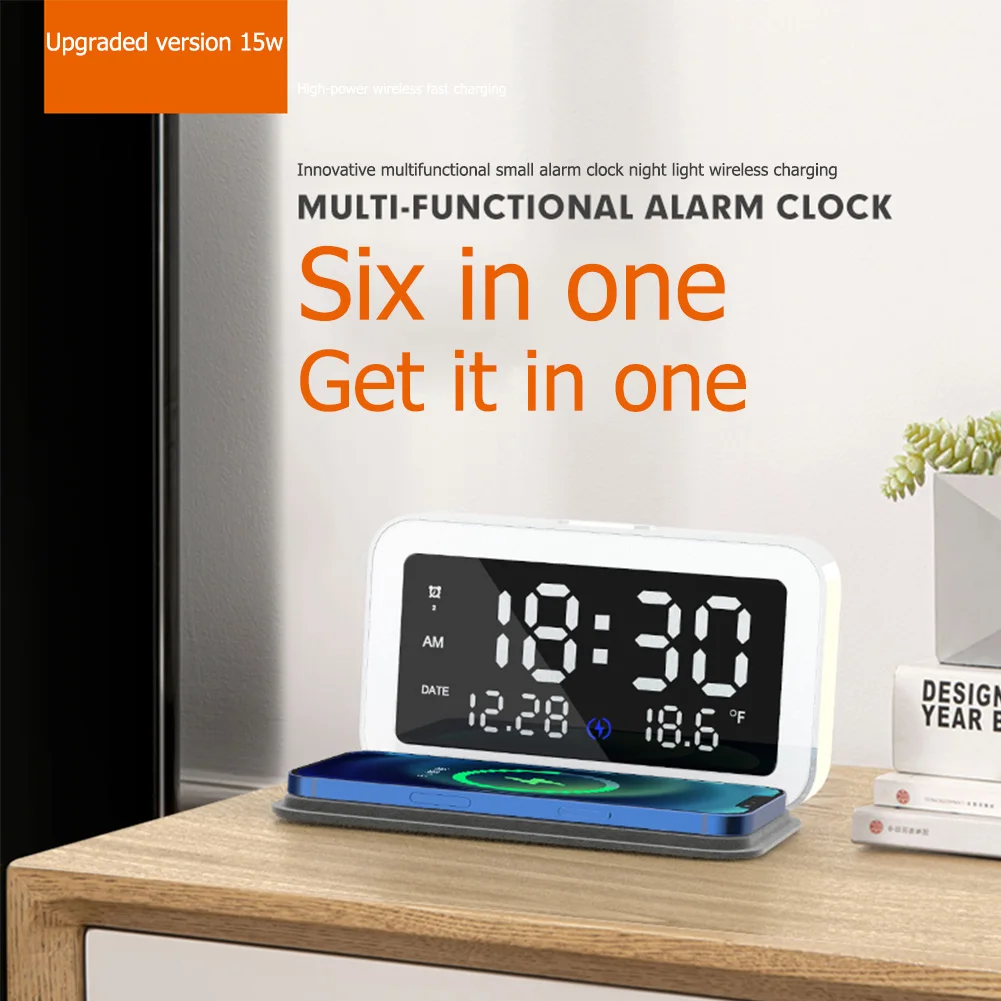 Digital Alarm Clock Bluetooth Speaker FM Radio Non Ticking with USB Charger &amp Wireless QI Charging 3 Level | Мобильные телефоны