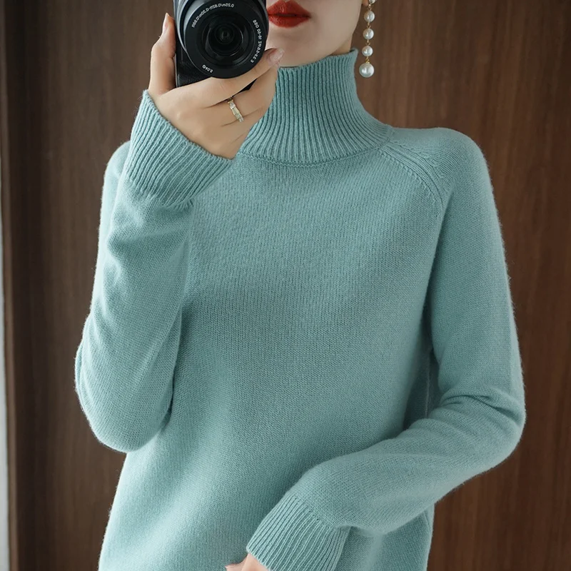 

Turtleneck Cashmere Sweater Women Autumn Winter Cashmere Jumpers Knit Female Long Sleeve Thick Loose Pullover Basic Sweater Tops