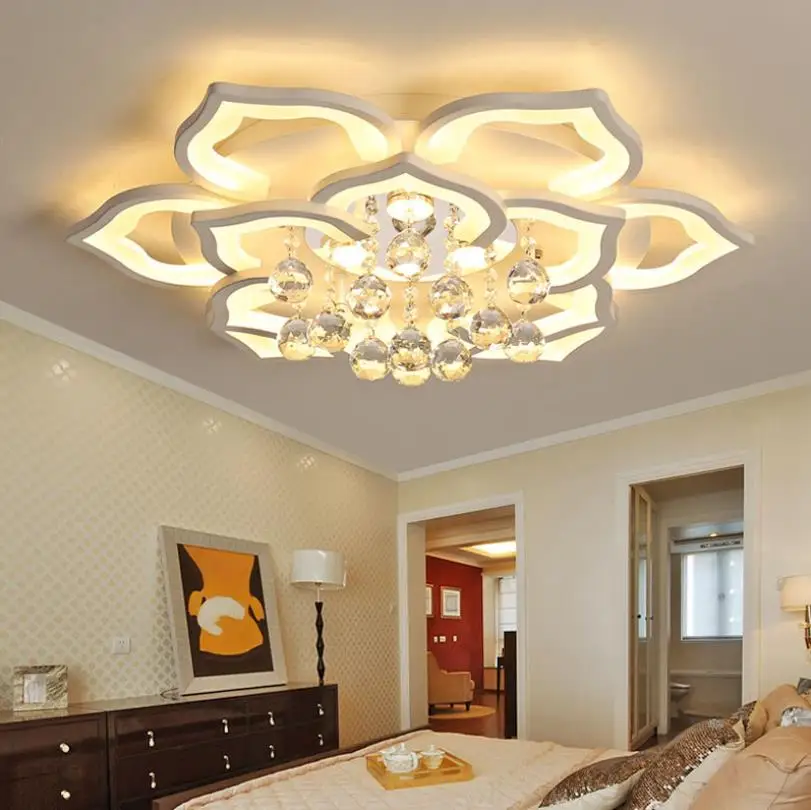 Lámparas de araña modernas de acrílico blanco para sala de estar, dormitorio, lámpara Led de interior con control remoto, accesorios de iluminación regulables para el hogar