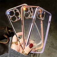 for iphone 13 pro max phone case plating transparent rhinestone lens for iphone 13 shockproof shell phone soft silicone cover