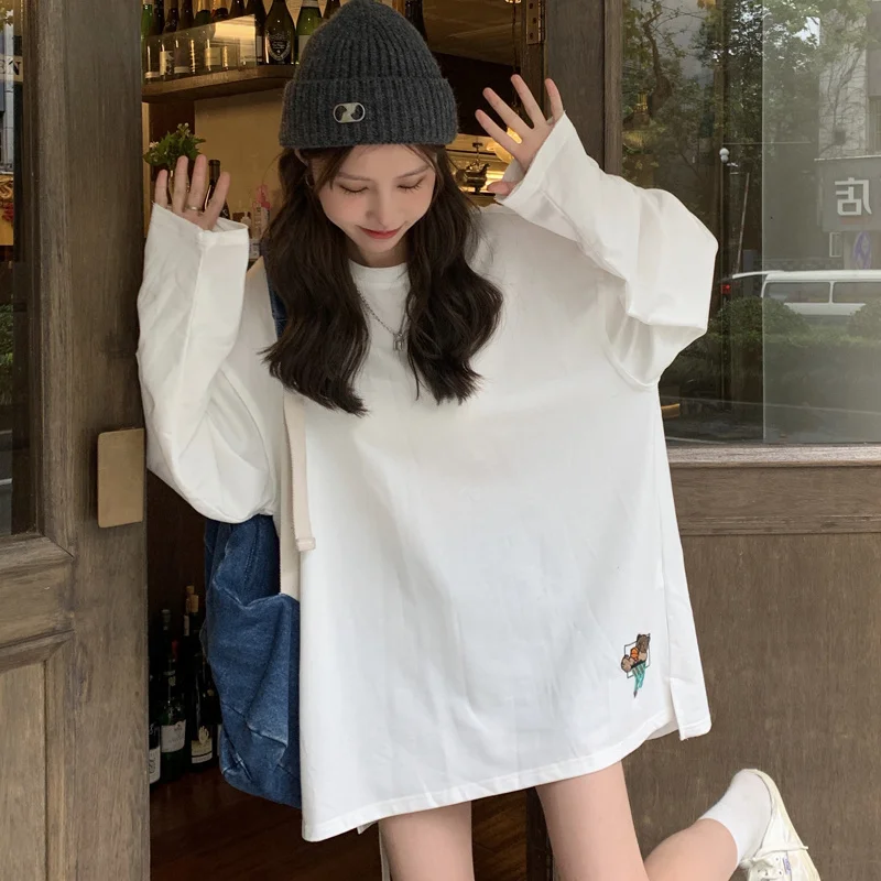 Женская футболка с длинным рукавом свободная в стиле Харадзюку Корейском |