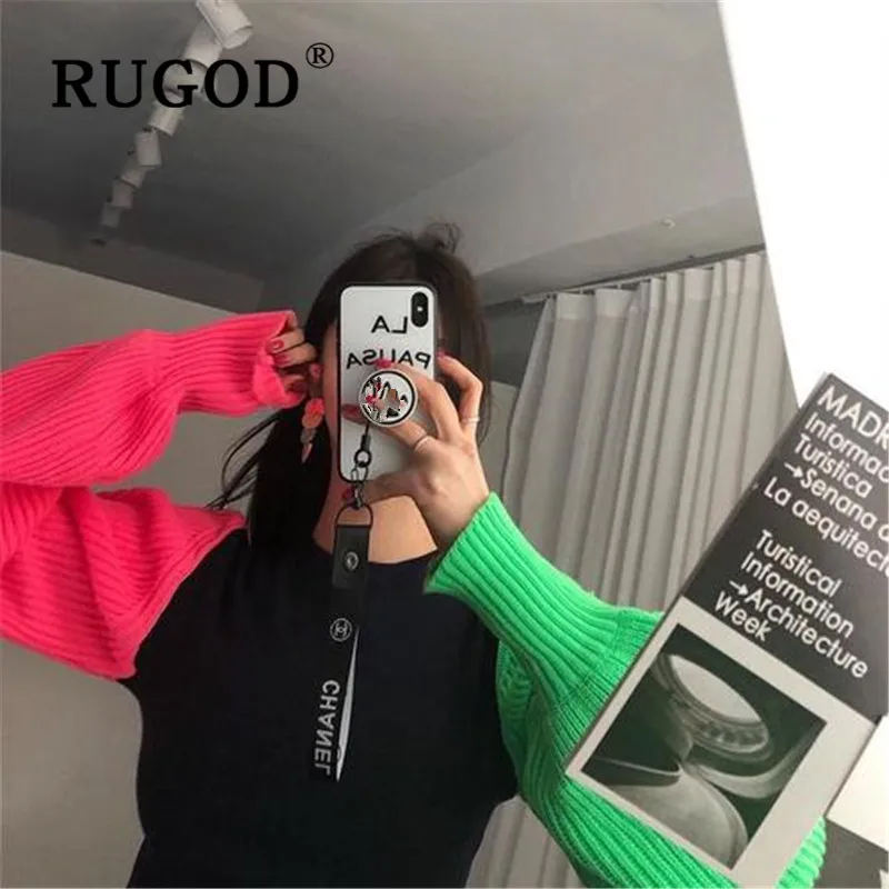 RUGOD корейское шикарное лоскутное свитер женский модный Круглый с